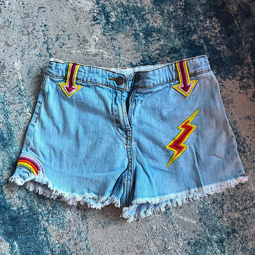 Cute Trendy Colorful Denim Stella McCartney Jean Shorts Bright Patches